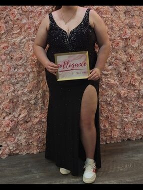 Black Beaded Prom Dress with Thigh Slit